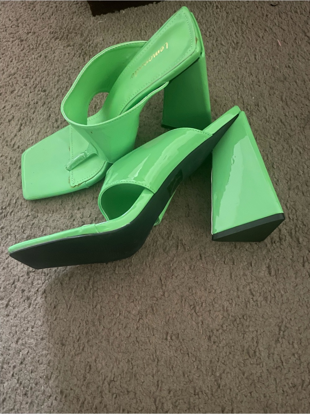 Neon Green Block Heel Slide Sandals